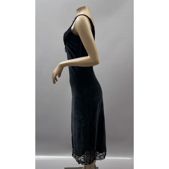 Sandro Paris Dress Women 2 Black Velvet Midi Lace Trim Slip Party Cocktail Goth - Picture 4 of 12
